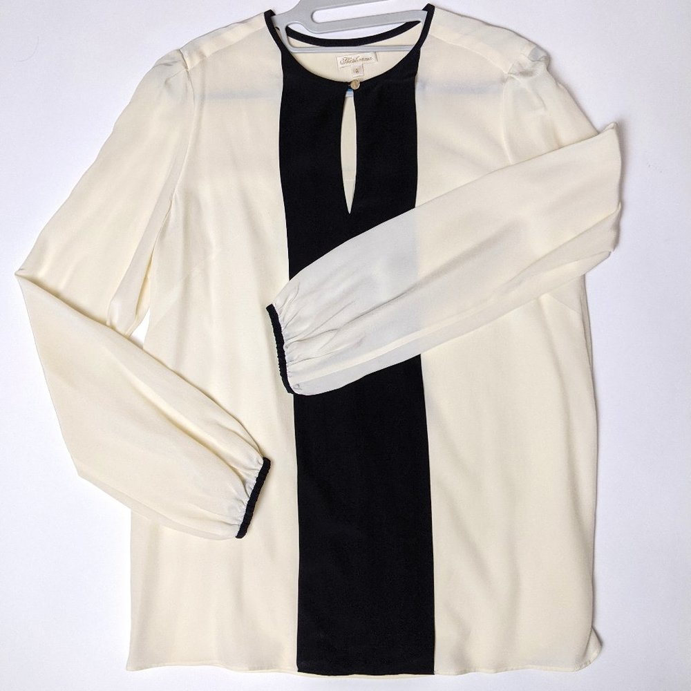 Shoshanna black and ivory silk blouse, NWOT, sz 2